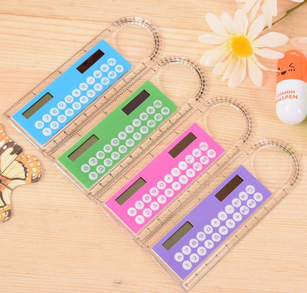 Novelty Plastic Mini Portable Solar Energy Calculator Creative Multifunction Ruler Students Gift DHL Free ship