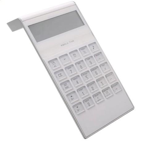 T F White Electronic Promotional Calculator Novelty Big LCD Display Office Table 8 Digit World Time Travel Pocket Desk Calendar Calculator