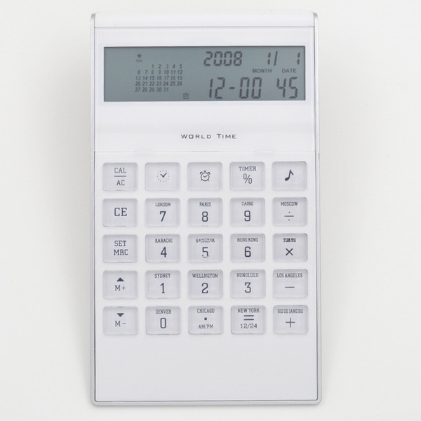 Portable Calculator, World Time Clock Calculator,Calendar Calculator,8 Digit Design white calculator gift. Office, business negotiation cal