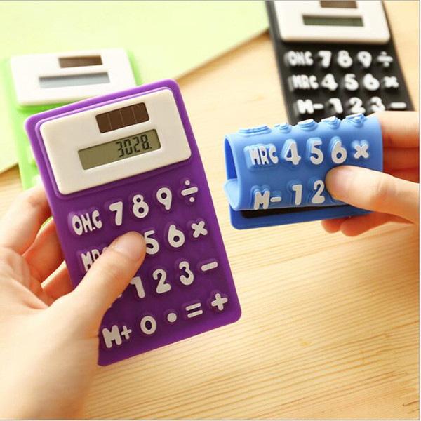 Mini Calculator Foldable Silicone Calculator Solar Energy Candycolor Creative Magnetic Student Card Calculadora School Office Use Tool