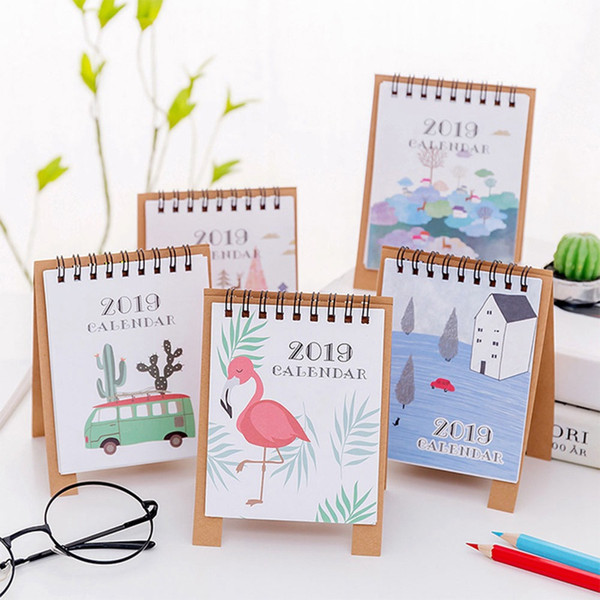 Hand Drawing 2019 Fresh Cartoon Mini Flamingo Desktop Paper Calendar dual Daily Scheduler Table Planner Yearly Agenda Organizer