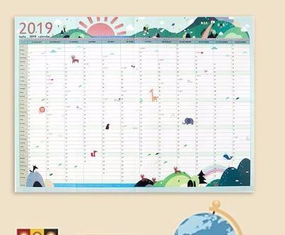 2019 Paper Wall Calendar Office School Daily Planner Notes, Large Study New Year Plan Schedule 43*58cm