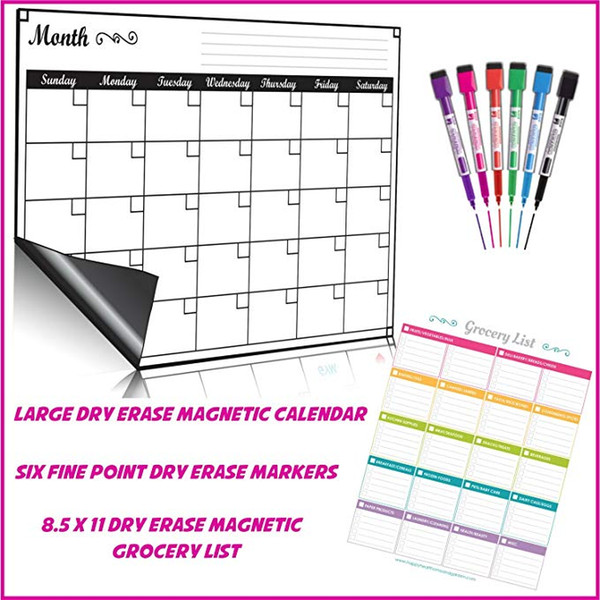 Wall Sticker Calendar Magnetic Calendar Refrigerator Calendar Environmental Dry Erase Week Monthly Chart Grocery List Planners