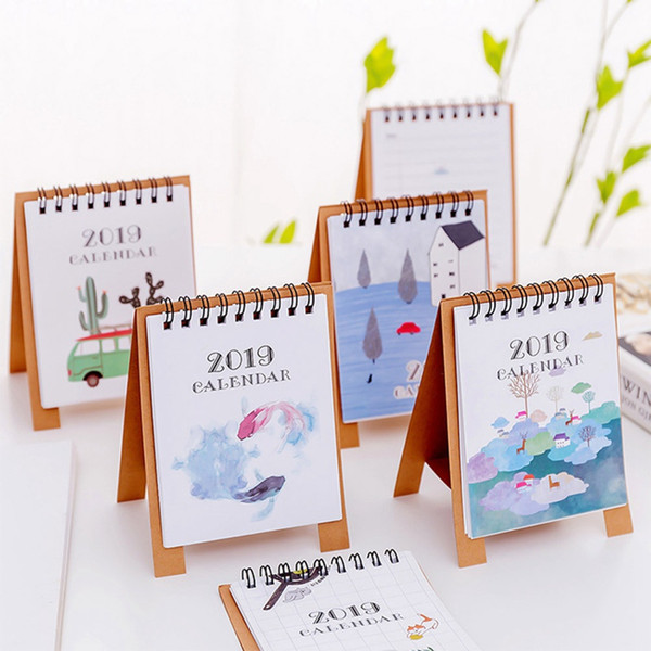 2019 Yearly Agenda Organizer Cartoon Calendar 12.5 * 9.5cm Creative Desk Vertical Paper Multi-function Storage Box Timetable Plan Notebook