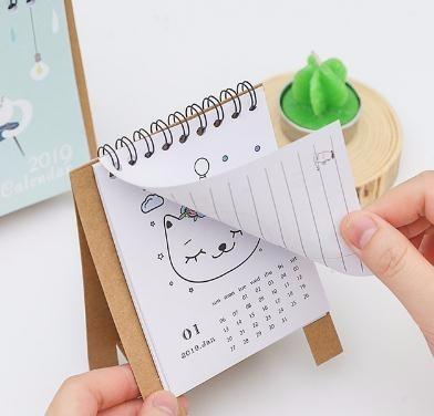 2019 Year New Cat DIY Cartoon Mini Desktop Paper Calendar Daily Scheduler Table Planner Yearly Agenda Organizer Notebook