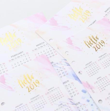 Hello 2019 Colorful Cute Paper Calendar Divider for 6 Holes Diary Binder Weekly Planner Binder Notebooks as show