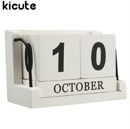 Kicute Retro Mediterranean Style Wood Perpetual Calendar DIY Calendar Art Crafts Home Office School Desk Decoration Gifts