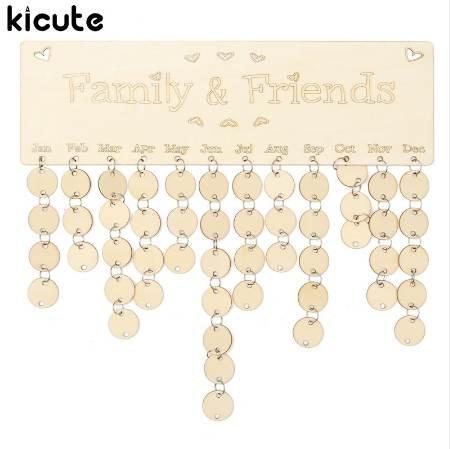 Kicute DIY Wooden Birthday Calendar Board Family Friends Birthday Calendar Sign Special Dates Planner Board Hanging Decor Gift