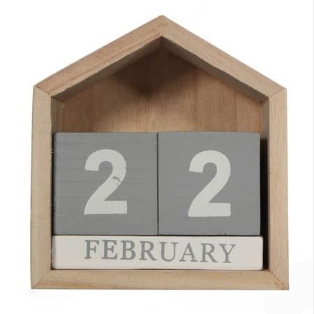 Vintage Design House Shape Perpetual Calendar Wood Desk Wooden Block Home Office Supplies Decoration Artcraft