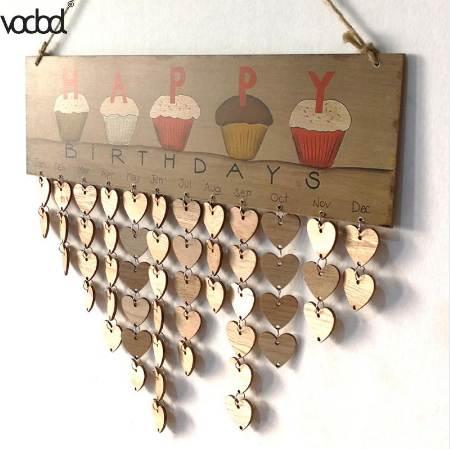 VODOOL DIY Wall Calendar Cake Happy Birthday Printed Wooden Calendar Sign Special Dates Reminder Board Home Hanging Decor Gifts