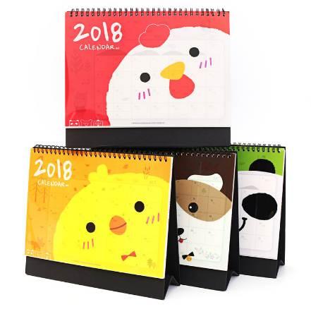 2018 Desktop Calendar Cartoon PP + Ivory Board + Paperboard Durable Cardboard Calendars Smooth Inside Pages Dual Metal Coils