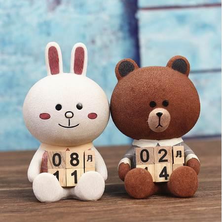 Vintage Mediterranean Style bear Wood Perpetual Calendar DIY Calendar Art Crafts Home Office School Deskresin Decoration Gifts