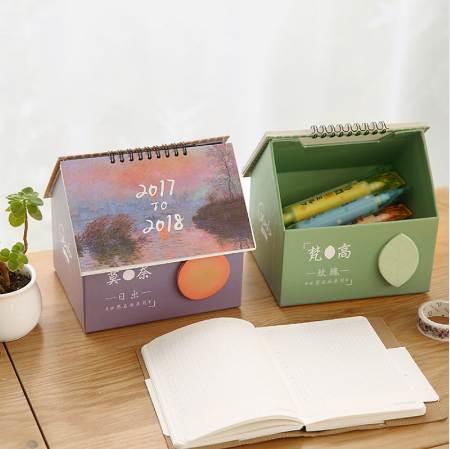 1 Pcs/set 2018 Cute creative house desk calendar Small fresh multifunctional calendar Desktop storage box school office supply