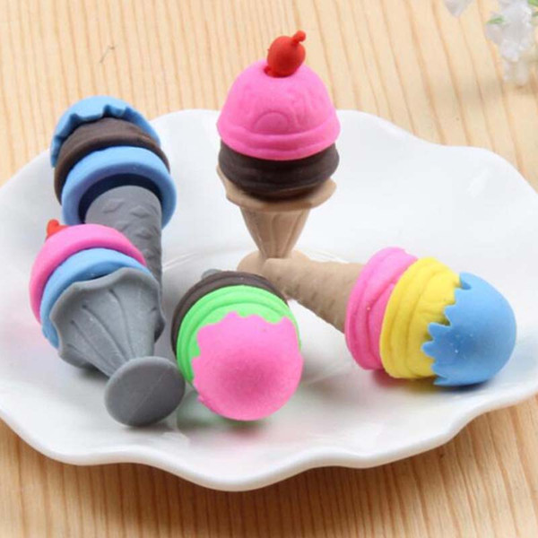 New 10 pcs/Lot Cute Colorful Ice Cream Shape Pencil Eraser Christmas Gift Office School Supplies Creative Rubber Prize Eraser