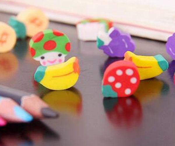 Wholesale New Cute Gift Kid's School Student Mini Eraser Cartoon Fruit Shape Eraser Pencil Eraser 600PCS/LOT FREE SHIPPING