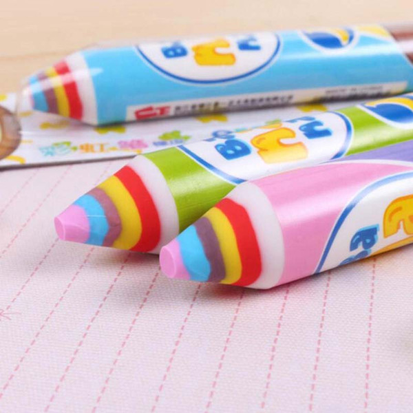 2 Pieces Novelty Rainbow Pen Shape Eraser Sweet Rubber Eraser New Creative Stationery School Supplies Gifts for Kids Student Prize