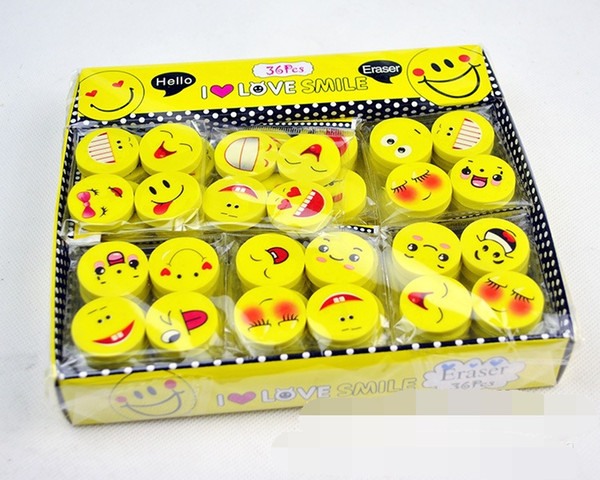 Lovely smiling face Emoji Eraser Cute Rubber Correction Pencil Erasers Student Stationery School Supplies Kids Gift Promotion