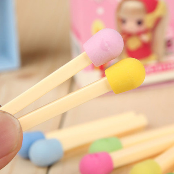 1Set kawaii Eraser Matches Removable Cartoon Rubber Student Pencil Eraser For Stationery School