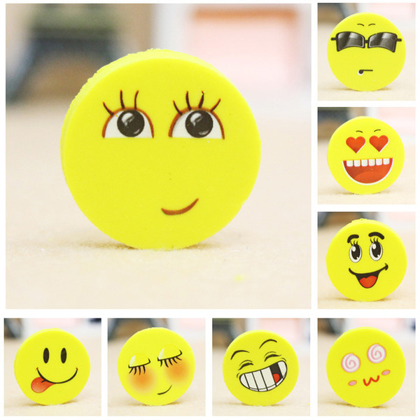 2.5CM Lovely smiling face Emoji Eraser Cute Rubber Correction Pencil0 Erasers Student Stationery School Supplies Kids Gift 4pcs/bag