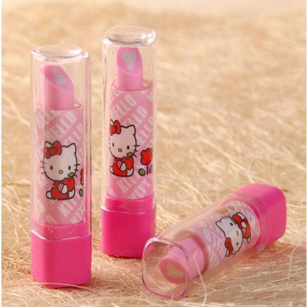 Lipstick Shape Rotary Rubber Eraser Stationery Children Stundent Prize Hello Kitty Fruit Cartoon Style Erasers Office School Supplies