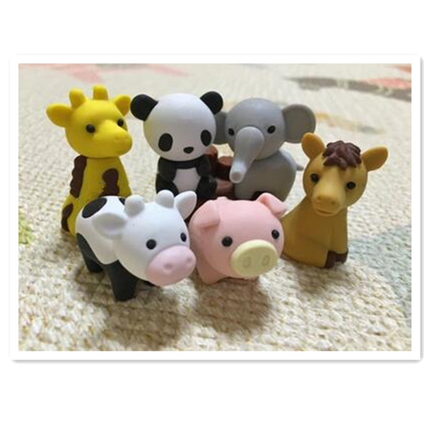 Wholesale 28pcs/ lot Kawaii Animals Erasers Novelty Eraser different kinds of animal erasers Panda / Giraffe/ Elephant/Cow Zoo Eraser