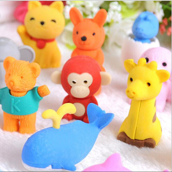 30 Style Mix Lovely Cartoon Animals Pencil Eraser Cute Rubber Correction Erasers Student Stationery School Supplies Kids Gift Promotion