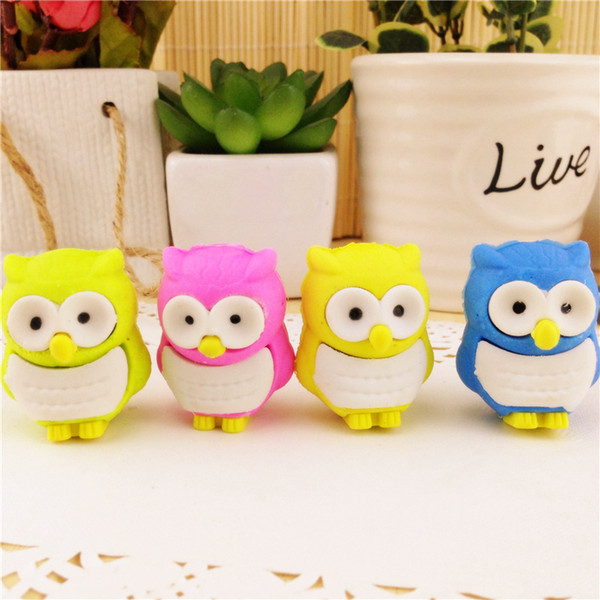 Wholesale- Free ship!1lot=32pc!Creative cartoon cute Owl animal rubber eraser/ stationery for children students/gift eraser