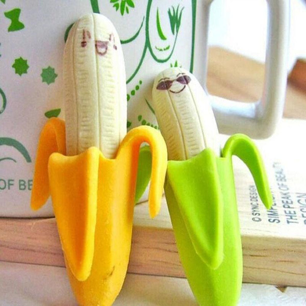 Pencil Eraser Rubber Erasers Fruit Skinned the Banana Modelling Eraser Cartoon Eraser Adorable Sweet Super Simulation 2pcs=1 bag