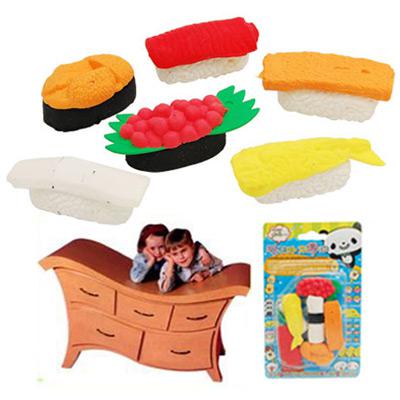 15 set - 6 Pcs Sushi Japanese Food Rubbers Cute Cartoon Erasers New