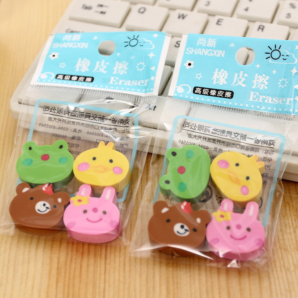 Pupils Supplies Children Gifts Cute Cartoon Animal Eraser Learning Creative Stationery Wholesale (a Bag of 4)