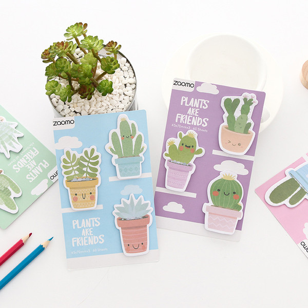 4 pcs Friend plants sticky note Cute cactus memo pad Book marker Index sticker planner Stationery Office School supplies A6942