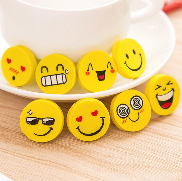 office school supplies wholesale cute yellow cartoons smile face round rubber pencil erasers for kids material escolar free shipping