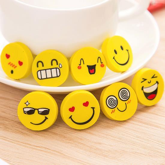 Cute Smiley Face Erasers Creative Round Yellow Eraser Diameter 2.5 cm Thickness 0.5 cm Student Stationery Wholesale Free Shipping