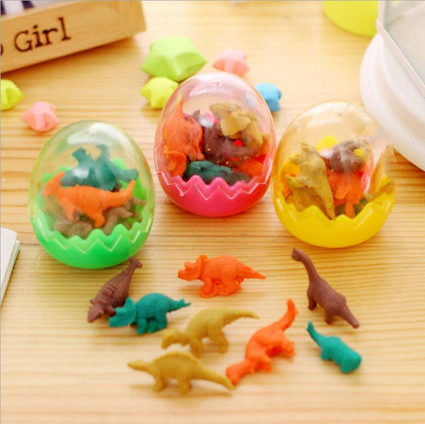 Hot selling factory exported office products lovely animal erasers dinasour eggs packing students toy eraser