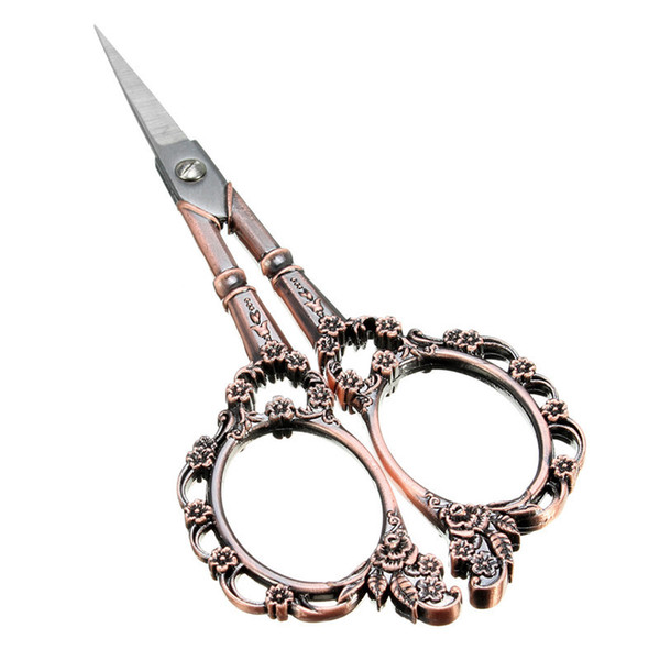 Wholesale-1pc Vintage Style Scissors Flower Pattern Antique Silver Tone Sewing Artwork Embroidery Stationery DIY Craft Scissors