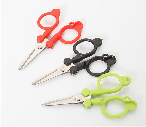 Free shipping portable folding trip scissors plastic handle scissors small scissors wholesale