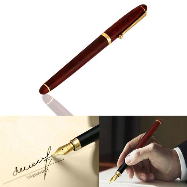 Fashion Stylish 0.5mm Red Rosewood Wooden Medium Iridium Nib Fountain Pen For Gifts Decoration Writing Office Student Teachers