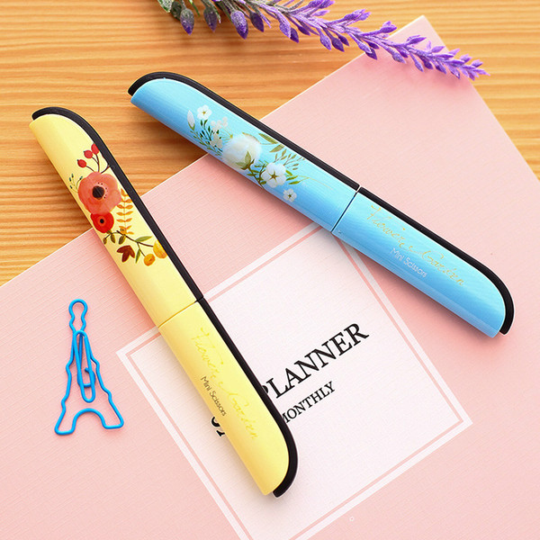 DHL SEND pen style scissors Deli 6 color portable scissors pen print flower safe scissors (2)