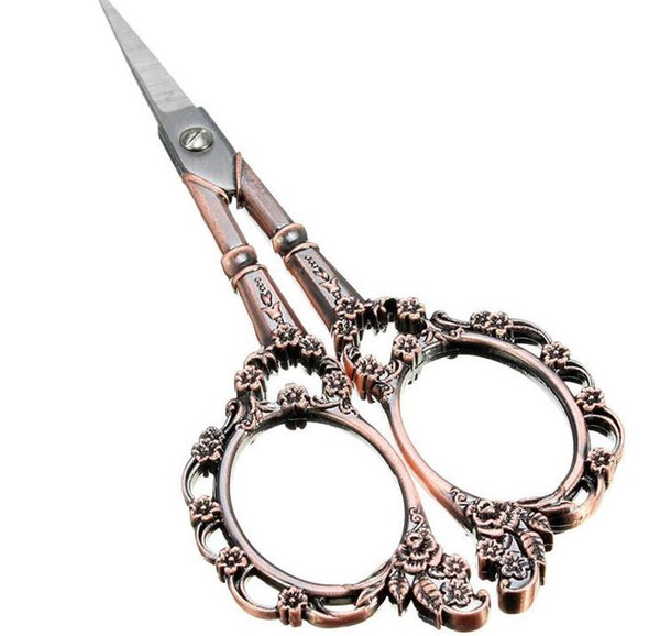 -1pc Vintage Style Scissors Flower Pattern Antique Silver Tone Sewing Artwork Embroidery Stationery DIY Craft Scissors