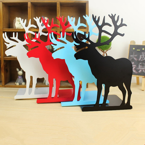 Christmas Elk Metal Bookends for Shelves Decorative Nonskid Decor for Desk Library Office Desk Drawer Organizers