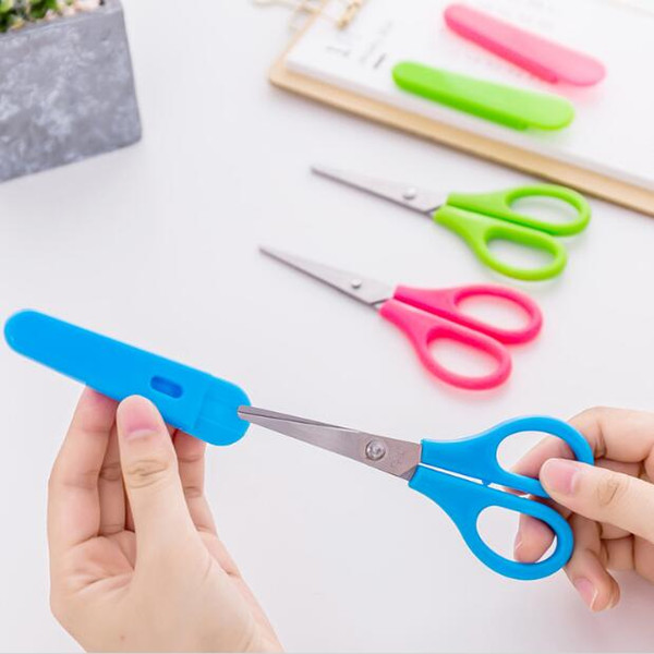 cute office scissors students hand-made DIY tools stainless steel scissors with caps paper cutting tools school office supplies