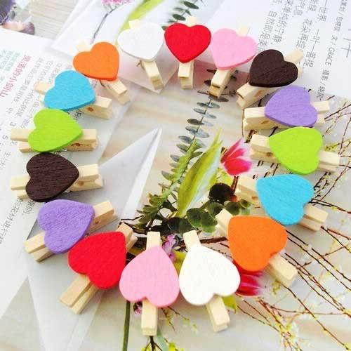 Love multicolour folder wedding small wooden clip mini wooden clip 10 color Heart Shape Wooden Paper Note Memo Clip