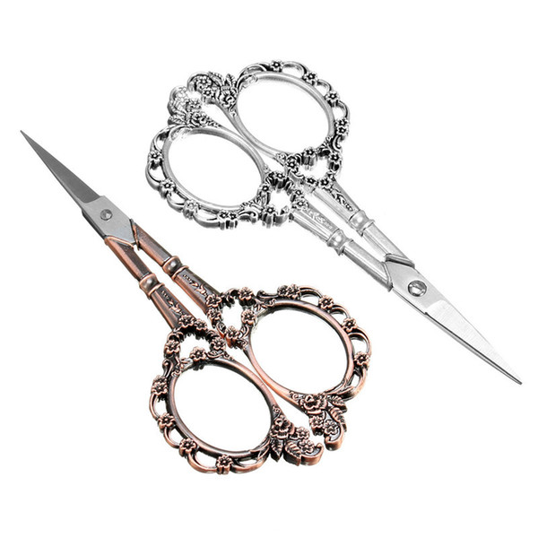 Wholesale-1pc Vintage Style Scissors Flower Pattern Antique Silver Tone Sewing Artwork Embroidery Stationery DIY Craft Scissors