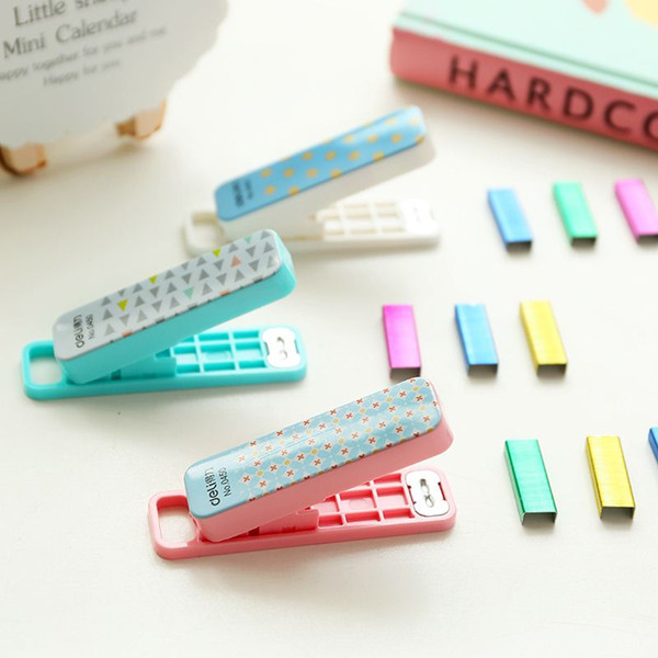 Geometric manual stapler No. 10 color Staples set Mini grapadora papelaria Stationery office accessories school supplies 6573