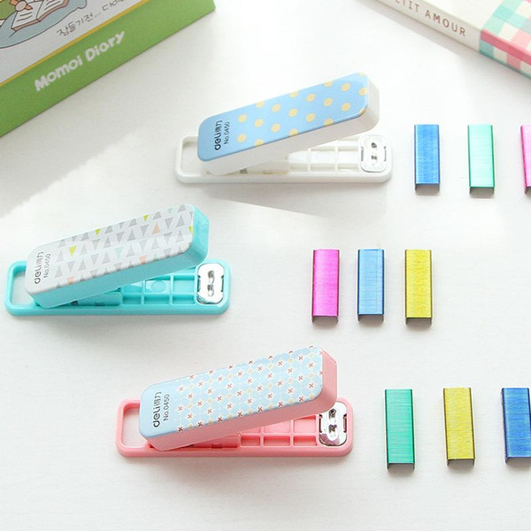 6 set/Lot New pattern color staple set Geometric Mini stapler grampeador papelaria office school supplies aparador de livro 6573