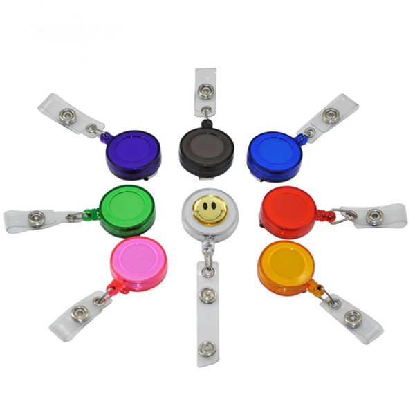 Fashion Retractable Reel Lanyard Smiling Face Card Badge Holder School Office Supplies Metal Clip Easy To Use Free DHL