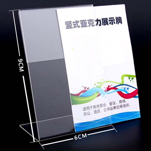 New 10pcs/lot High Quality Clear 6x9cm L Shape Acrylic Table Sign Price Tag Label Display Paper Promotion Card Holder Stand