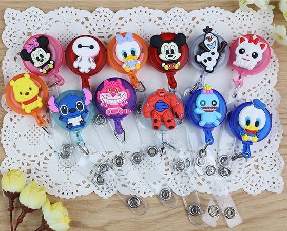 New design 60cm Cartoon Silicone Retractable Reel clips for Bus Credit Card Holder Random sent