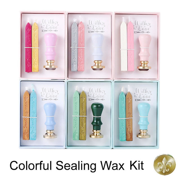 New Arrival European Retro Colorful Sealing Wax Kit Wooden Handle Seal Creative Gift