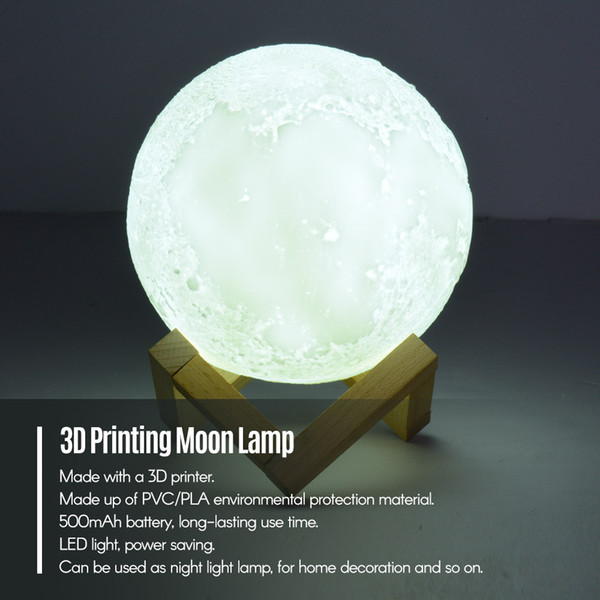 Rechargeable Smart LED 3D Printing Moon Light Lamp with Stand Voice Control Remote Control 16 Colors Desk Set Accessories